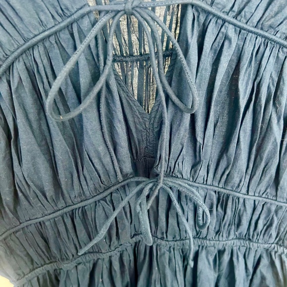 Like New Lucky Brand Cotton Tiered Dress with Ties Navy L - Picture 3 of 6